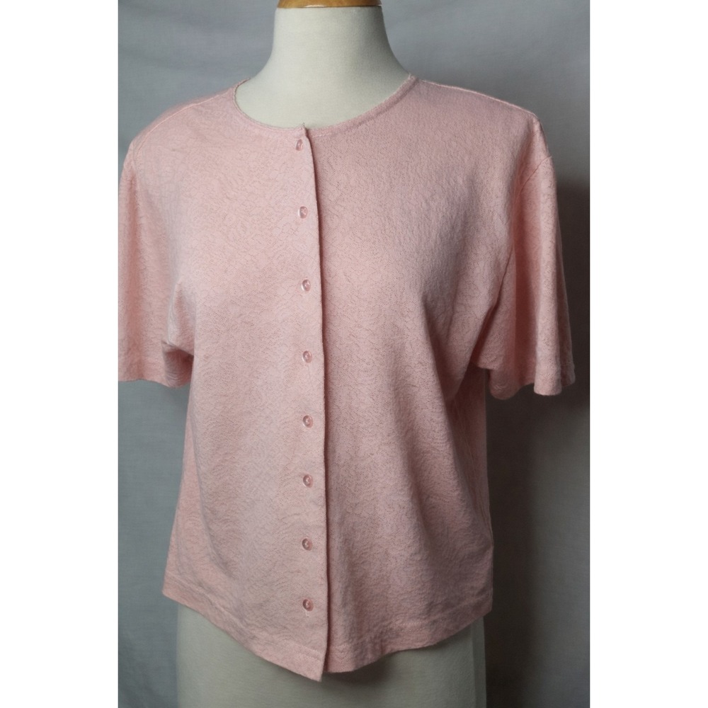 Vintage Pastel Pink Blouse Floral Knit Button Soft Girl Cottagecore Top 90s M